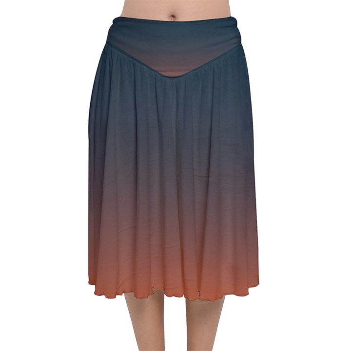 Sky gradient Velvet Flared Midi Skirt