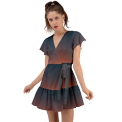 Sky Gradient Flutter Sleeve Wrap Dress by artworkshop