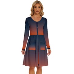 Sky Gradient Long Sleeve Dress With Pocket by artworkshop