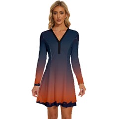 Sky Gradient Long Sleeve Deep V Mini Dress  by artworkshop