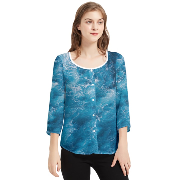 Blue Water Speech Therapy Chiffon Quarter Sleeve Blouse