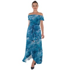 Blue Water Speech Therapy Off Shoulder Open Front Chiffon Dress by artworkshop