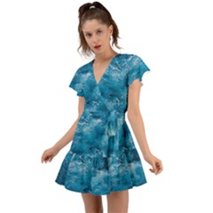 Blue Water Speech Therapy Flutter Sleeve Wrap Dress by artworkshop