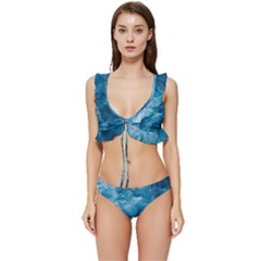 Blue Water Speech Therapy Low Cut Ruffle Edge Bikini Set by artworkshop