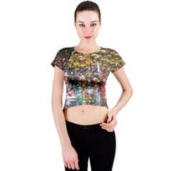 Water Droplets Crew Neck Crop Top by artworkshop