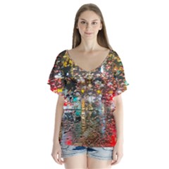 Water Droplets V-neck Flutter Sleeve Top by artworkshop