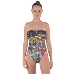 Water Droplets Tie Back One Piece Swimsuit by artworkshop