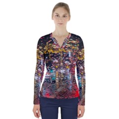 Water Droplets V-neck Long Sleeve Top by artworkshop