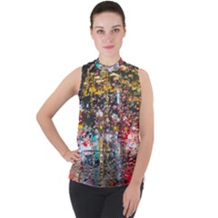 Water Droplets Mock Neck Chiffon Sleeveless Top by artworkshop