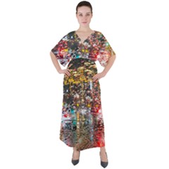 Water Droplets V-neck Boho Style Maxi Dress by artworkshop