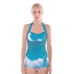 Clouds Hd Wallpaper Boyleg Halter Swimsuit  by artworkshop