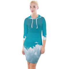 Clouds Hd Wallpaper Quarter Sleeve Hood Bodycon Dress by artworkshop