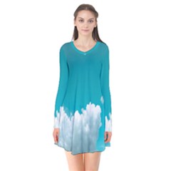 Clouds Hd Wallpaper Long Sleeve V-neck Flare Dress by artworkshop