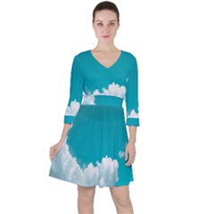 Clouds Hd Wallpaper Quarter Sleeve Ruffle Waist Dress by artworkshop