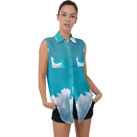 Clouds Hd Wallpaper Sleeveless Chiffon Button Shirt by artworkshop