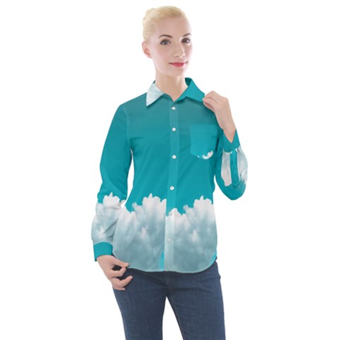 Clouds Hd Wallpaper Women s Long Sleeve Pocket Shirt by artworkshop