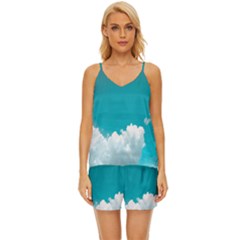 Clouds Hd Wallpaper V-neck Satin Pajamas Set by artworkshop