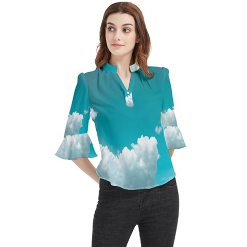 Clouds Hd Wallpaper Loose Horn Sleeve Chiffon Blouse by artworkshop