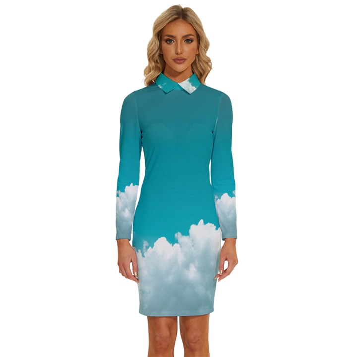 Clouds hd wallpaper Long Sleeve Shirt Collar Bodycon Dress