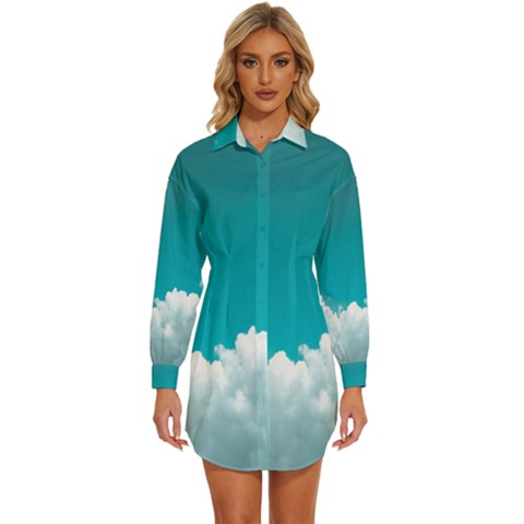 Clouds Hd Wallpaper Womens Long Sleeve Shirt Dress by artworkshop