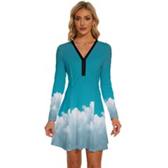 Clouds Hd Wallpaper Long Sleeve Deep V Mini Dress  by artworkshop