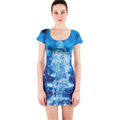 Water Blue Wallpaper Short Sleeve Bodycon Dress by artworkshop