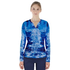 Water Blue Wallpaper V-neck Long Sleeve Top by artworkshop