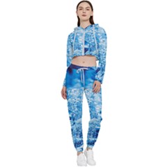 Water Blue Wallpaper Cropped Zip Up Lounge Set by artworkshop