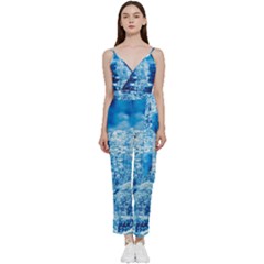 Water Blue Wallpaper V-neck Spaghetti Strap Tie Front Jumpsuit by artworkshop