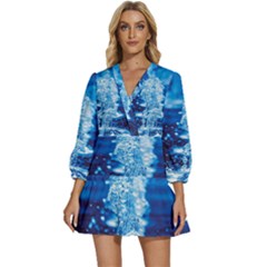 Water Blue Wallpaper V-neck Placket Mini Dress by artworkshop