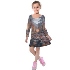 Breathe In Nature Background Kids  Long Sleeve Velvet Dress by artworkshop