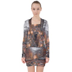 Breathe In Nature Background V-neck Bodycon Long Sleeve Dress by artworkshop