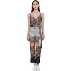 Breathe In Nature Background V-neck Spaghetti Strap Tie Front Jumpsuit by artworkshop