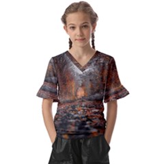 Breathe In Nature Background Kids  V-neck Horn Sleeve Blouse by artworkshop