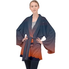 Sky Gradient Long Sleeve Velvet Kimono  by artworkshop