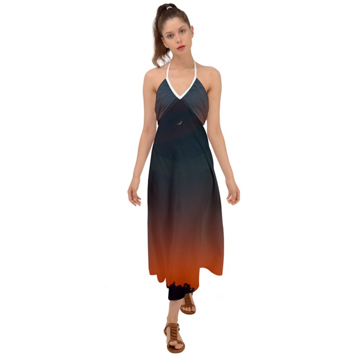 Sky gradient Halter Tie Back Dress 