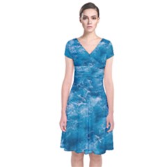 Blue Water Speech Therapy Short Sleeve Front Wrap Dress by artworkshop