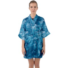 Blue Water Speech Therapy Half Sleeve Satin Kimono  by artworkshop