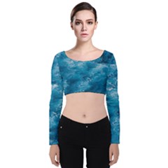 Blue Water Speech Therapy Velvet Long Sleeve Crop Top by artworkshop