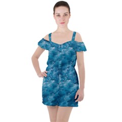 Blue Water Speech Therapy Ruffle Cut Out Chiffon Playsuit by artworkshop