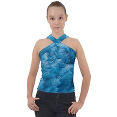 Blue Water Speech Therapy Cross Neck Velour Top by artworkshop