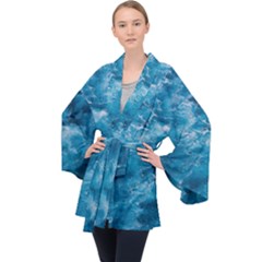 Blue Water Speech Therapy Long Sleeve Velvet Kimono  by artworkshop