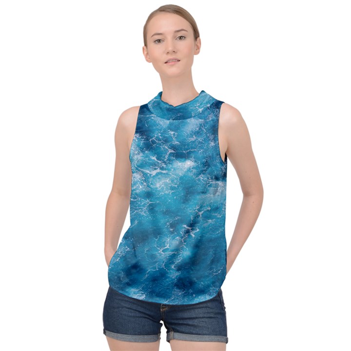 Blue Water Speech Therapy High Neck Satin Top