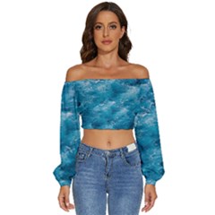 Blue Water Speech Therapy Long Sleeve Crinkled Weave Crop Top