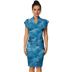 Blue Water Speech Therapy Vintage Frill Sleeve V-neck Bodycon Dress by artworkshop