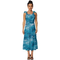 Blue Water Speech Therapy Tie-strap Tiered Midi Chiffon Dress