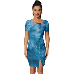 Blue Water Speech Therapy Fitted Knot Split End Bodycon Dress by artworkshop