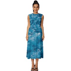 Blue Water Speech Therapy Sleeveless Round Neck Midi Dress