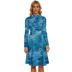 Blue Water Speech Therapy Long Sleeve Shirt Collar A-line Dress