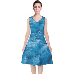 Blue Water Speech Therapy V-neck Midi Sleeveless Dress 